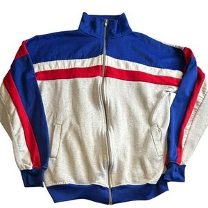 Vintage 1980 Olympic Track Jacket Warm Up‎ Zip Up Red Blue Gray Retro USA Style